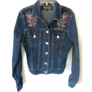 WILD ORCHID Embroidered Jean Jacket Size S** Women Denim  Trucker Y2K Blue Fall